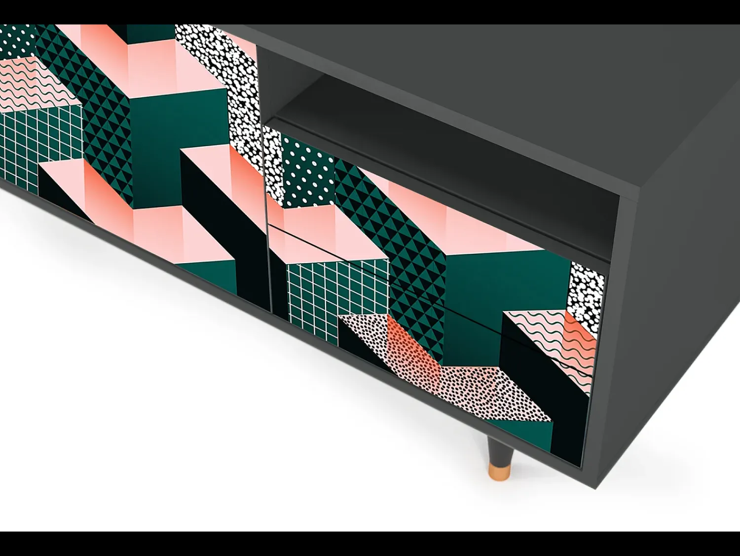Móvel De Tv* Mueble de TV - 125х56х41 cm - T7 - Geometric Madness, Antracite Cinza antracite