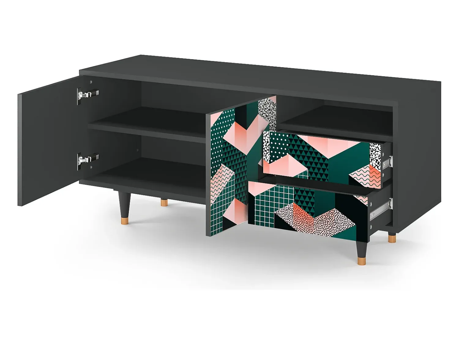 Móvel De Tv* Mueble de TV - 125х56х41 cm - T7 - Geometric Madness, Antracite Cinza antracite