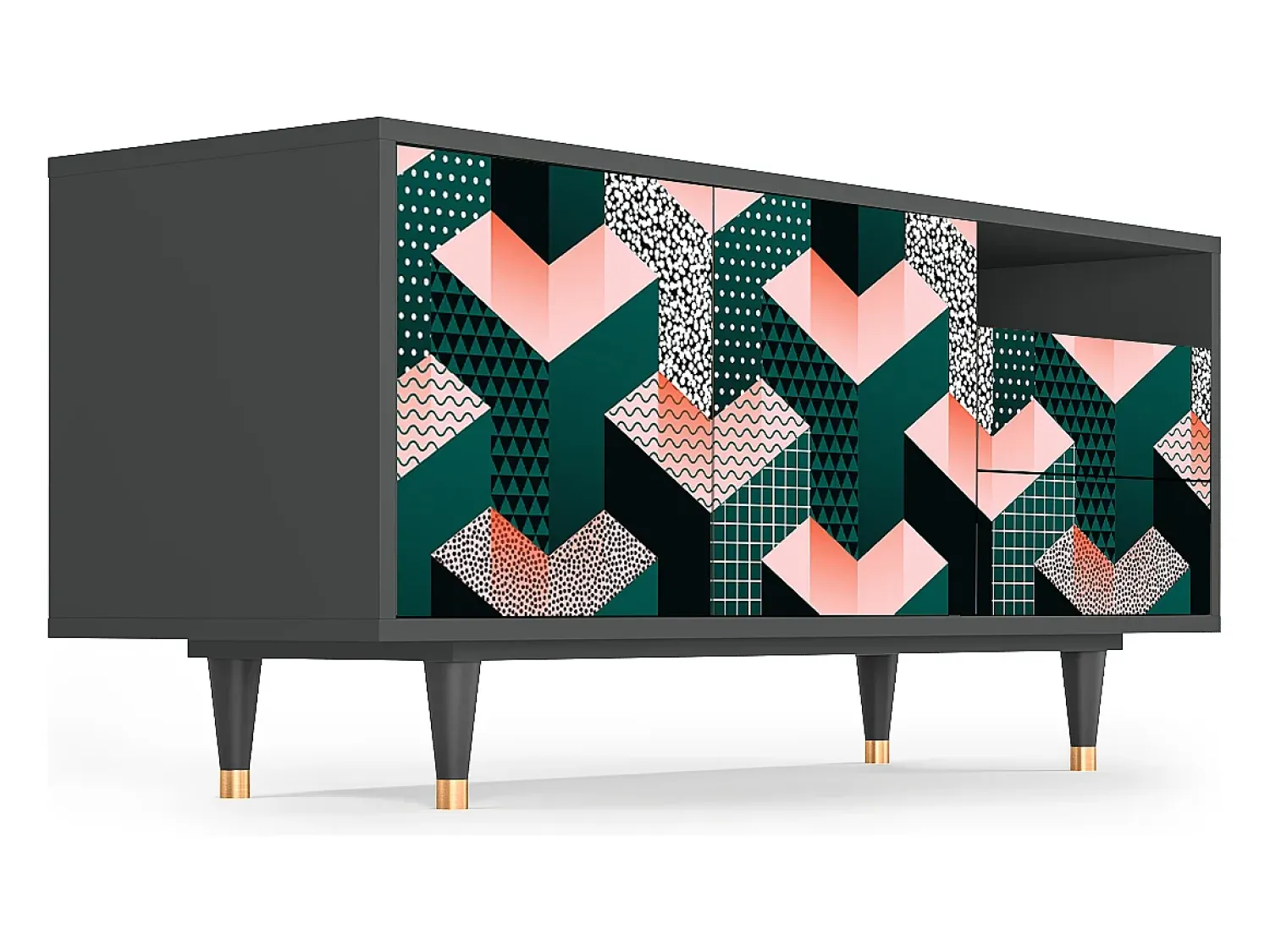 Móvel De Tv* Mueble de TV - 125х56х41 cm - T7 - Geometric Madness, Antracite Cinza antracite