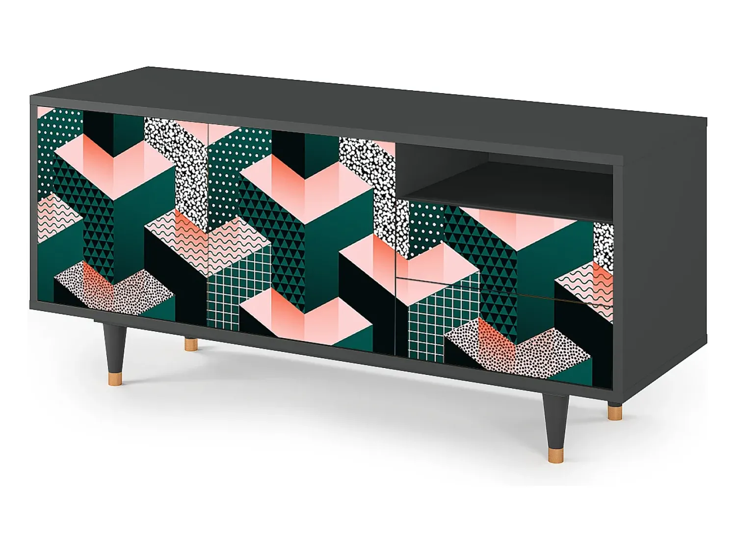 Móvel De Tv* Mueble de TV - 125х56х41 cm - T7 - Geometric Madness, Antracite Cinza antracite