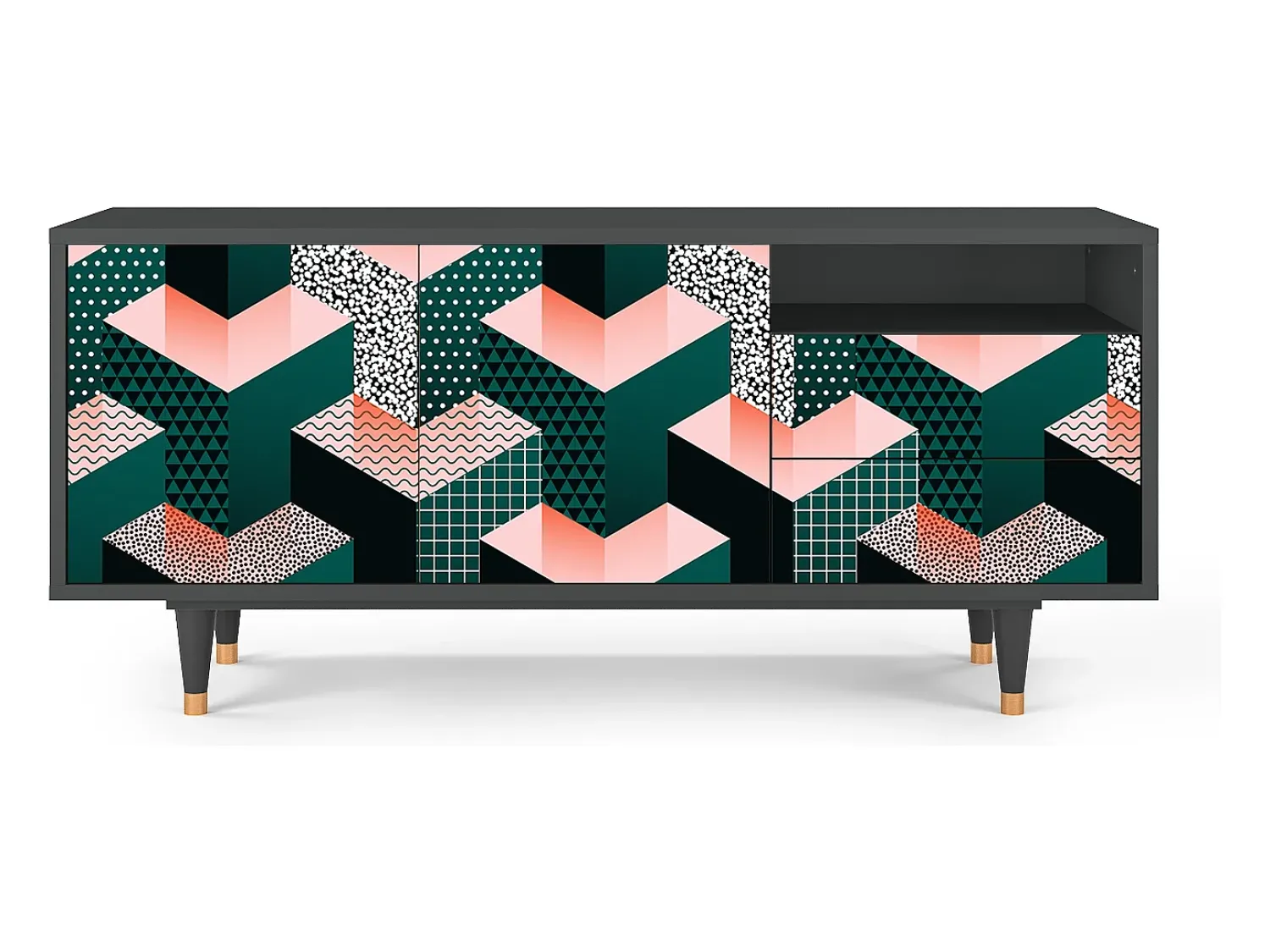 Móvel De Tv* Mueble de TV - 125х56х41 cm - T7 - Geometric Madness, Antracite Cinza antracite