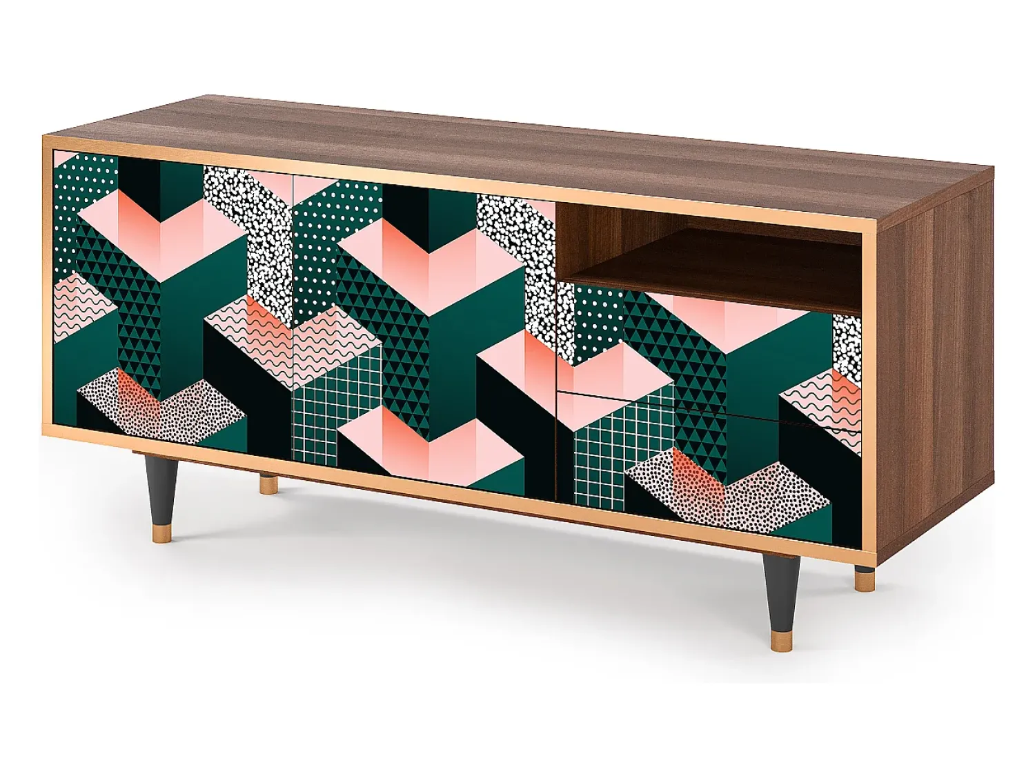 Móvel De Tv* Mueble de TV - 125х56х41 cm - T7 - Geometric Madness, Nogueira Castanho