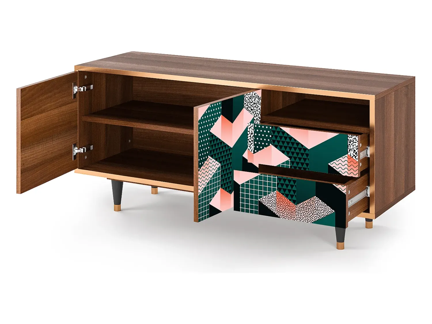 Móvel De Tv* Mueble de TV - 125х56х41 cm - T7 - Geometric Madness, Nogueira Castanho