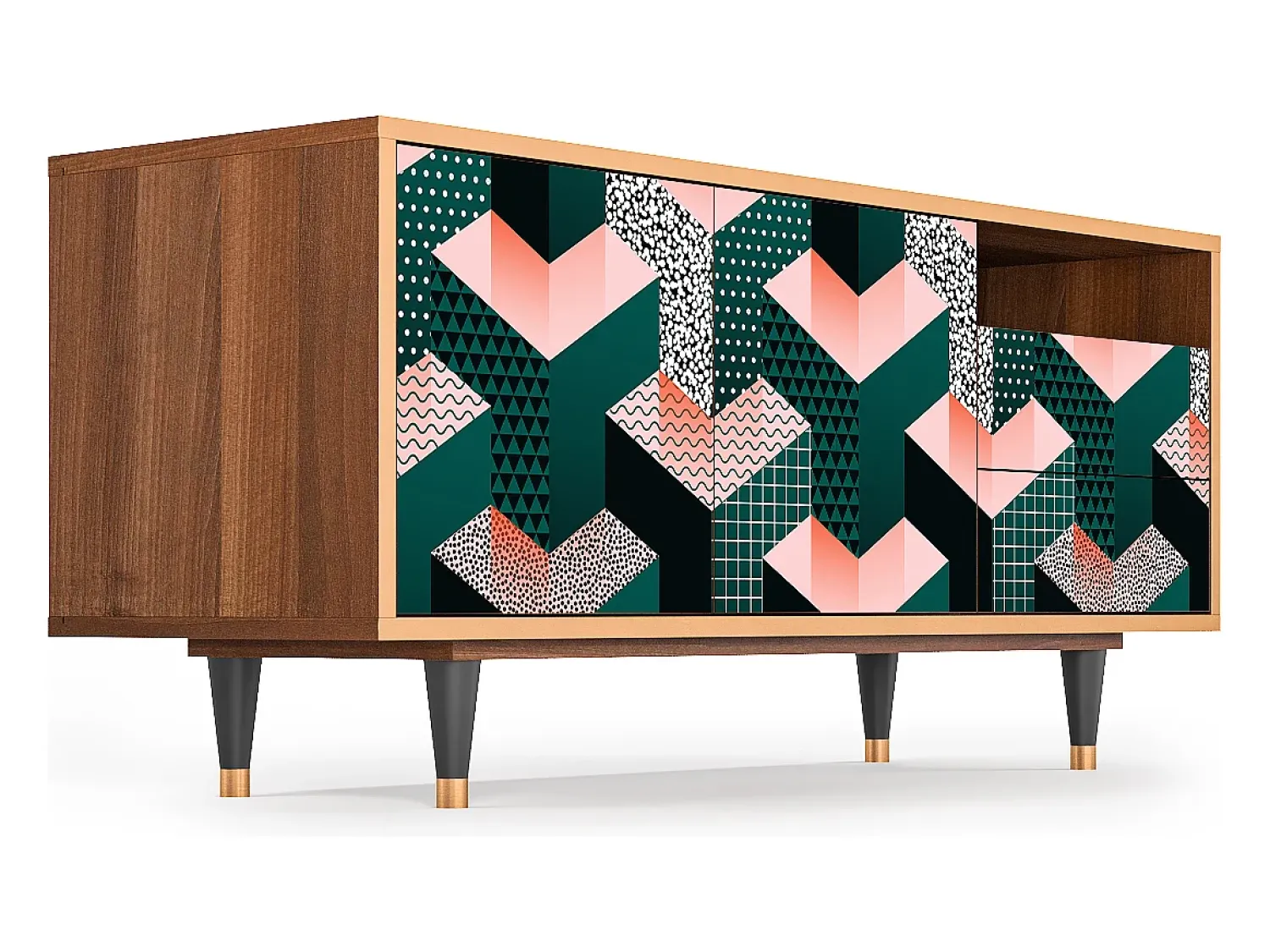 Móvel De Tv* Mueble de TV - 125х56х41 cm - T7 - Geometric Madness, Nogueira Castanho