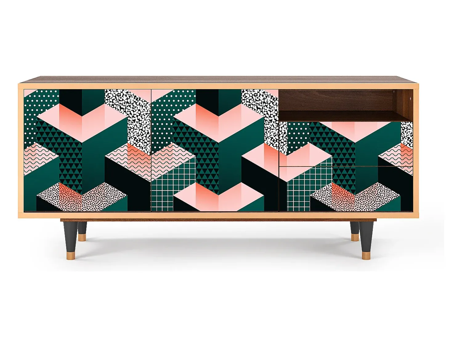 Móvel De Tv* Mueble de TV - 125х56х41 cm - T7 - Geometric Madness, Nogueira Castanho