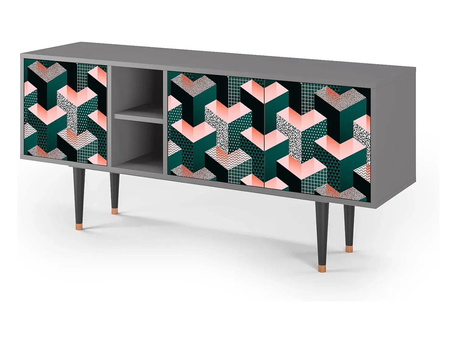 Móvel De Tv* Mueble de TV - 150х69х41 cm - T5 - Geometric Madness, Cinza Cinzento