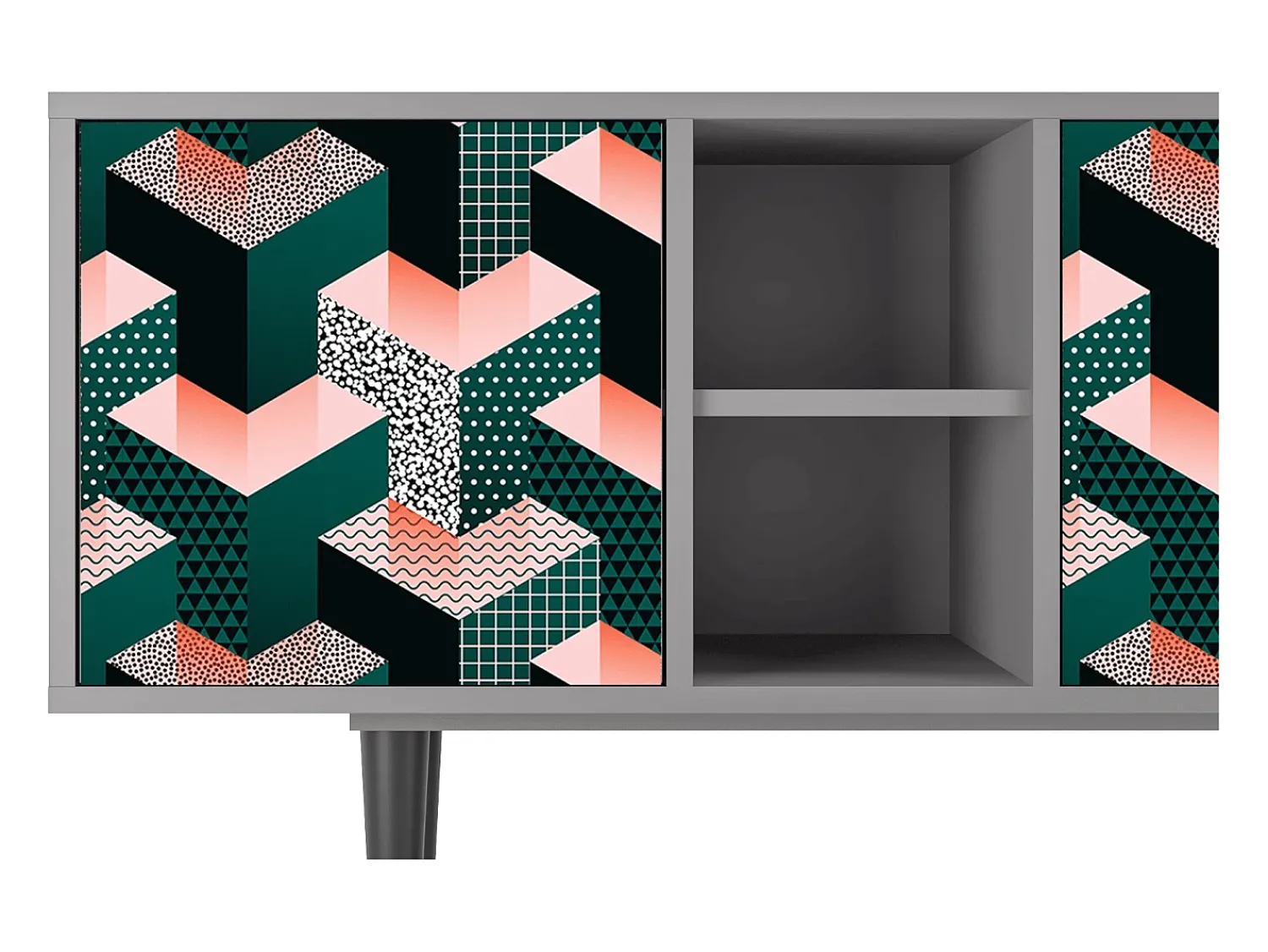 Móvel De Tv* Mueble de TV - 150х69х41 cm - T5 - Geometric Madness, Cinza Cinzento