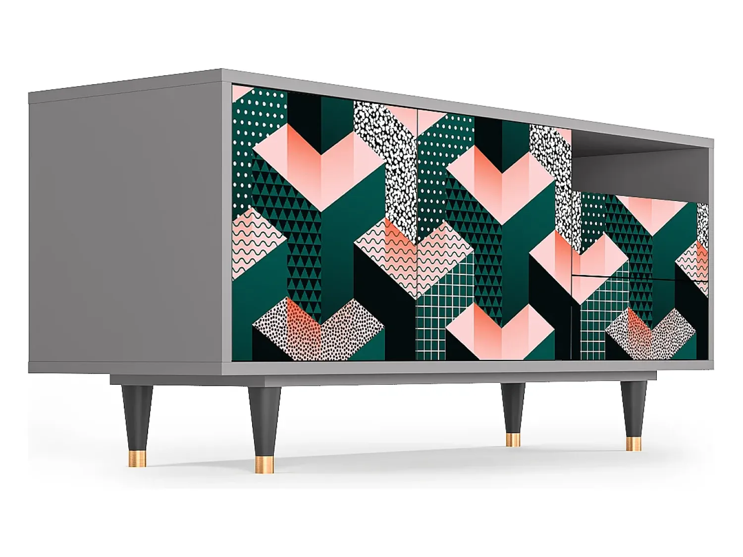Mueble de TV - 125х56х41 cm - T7 - Geometric Madness, Cinza^ Móvel De Tv