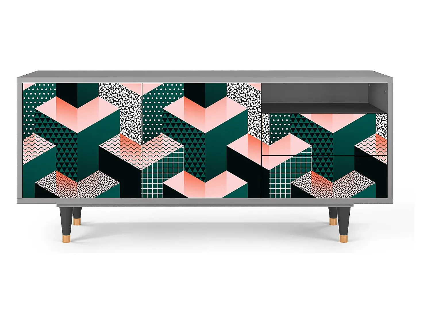 Mueble de TV - 125х56х41 cm - T7 - Geometric Madness, Cinza^ Móvel De Tv
