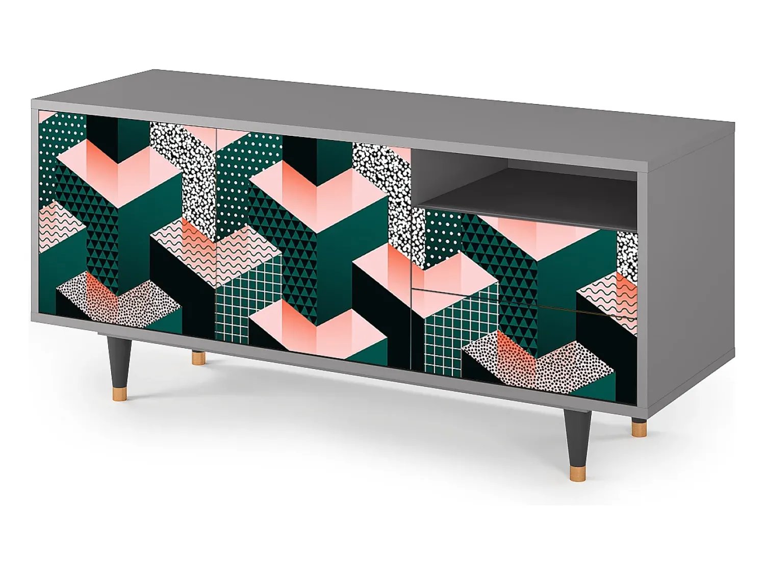 Mueble de TV - 125х56х41 cm - T7 - Geometric Madness, Cinza^ Móvel De Tv