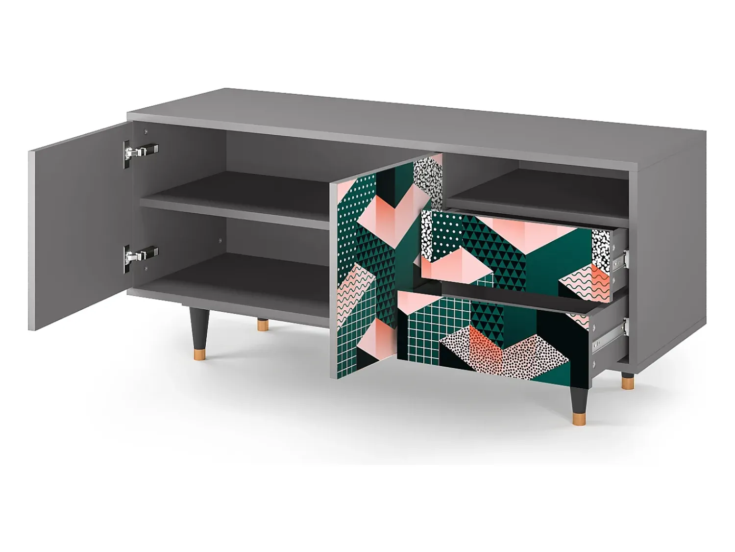 Mueble de TV - 125х56х41 cm - T7 - Geometric Madness, Cinza^ Móvel De Tv
