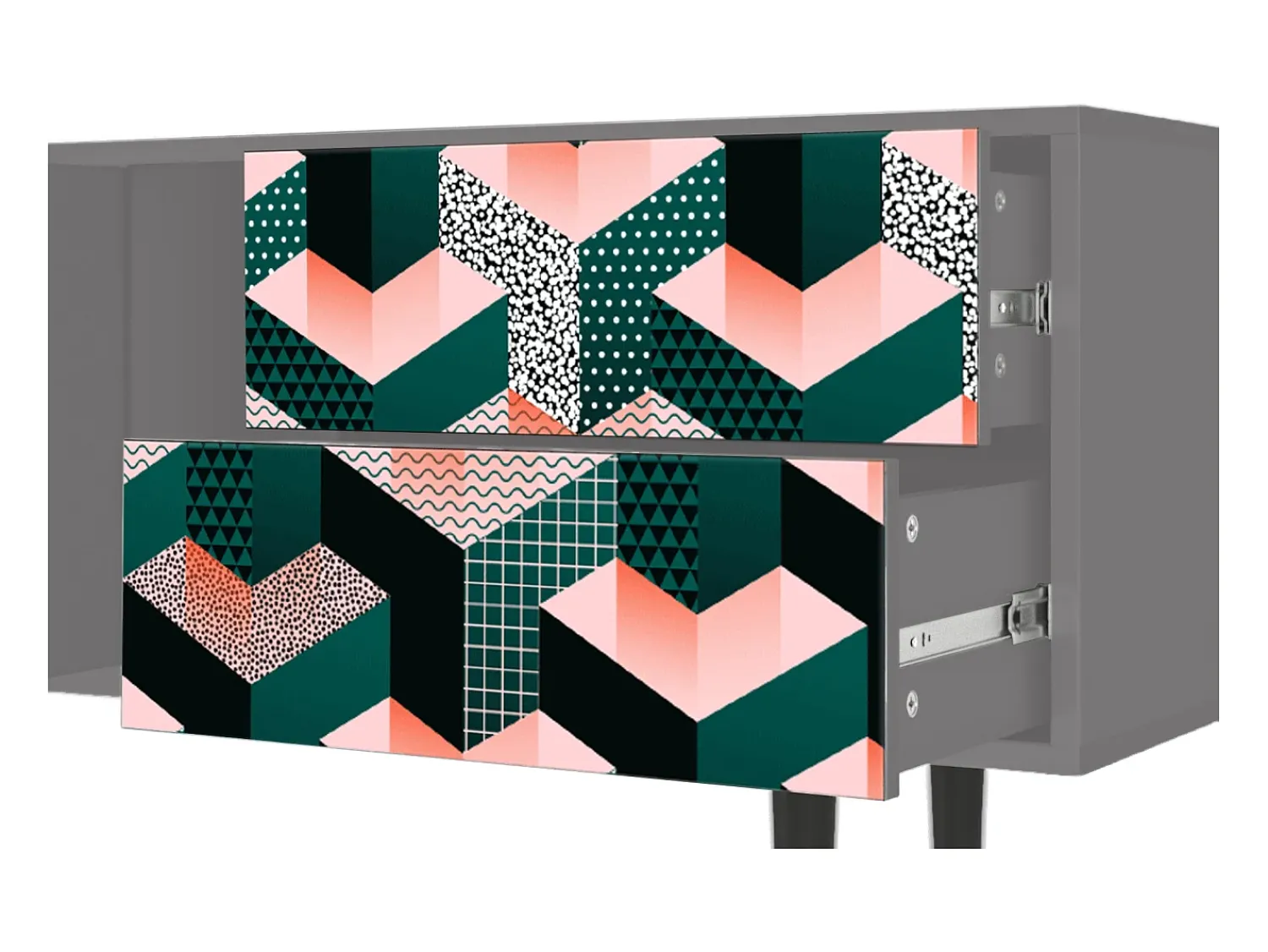 New Mueble de TV - 170х69х48 cm - T1 - Geometric Madness, Cinza Cinzento
