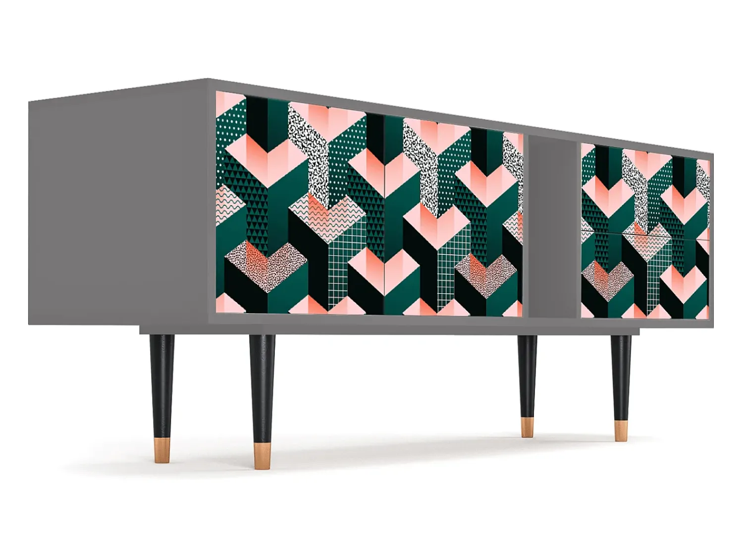 New Mueble de TV - 170х69х48 cm - T1 - Geometric Madness, Cinza Cinzento