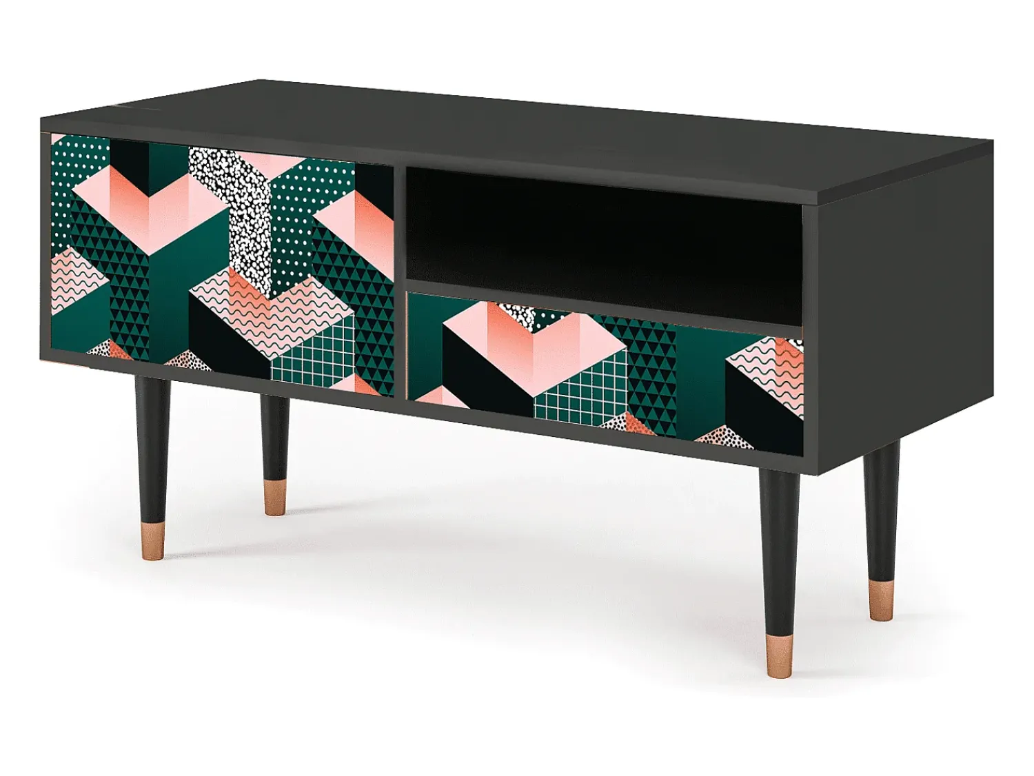 Móvel De Tv* Mueble de TV - 115х59х48 cm - T3 - Geometric Madness, Antracite Cinza antracite