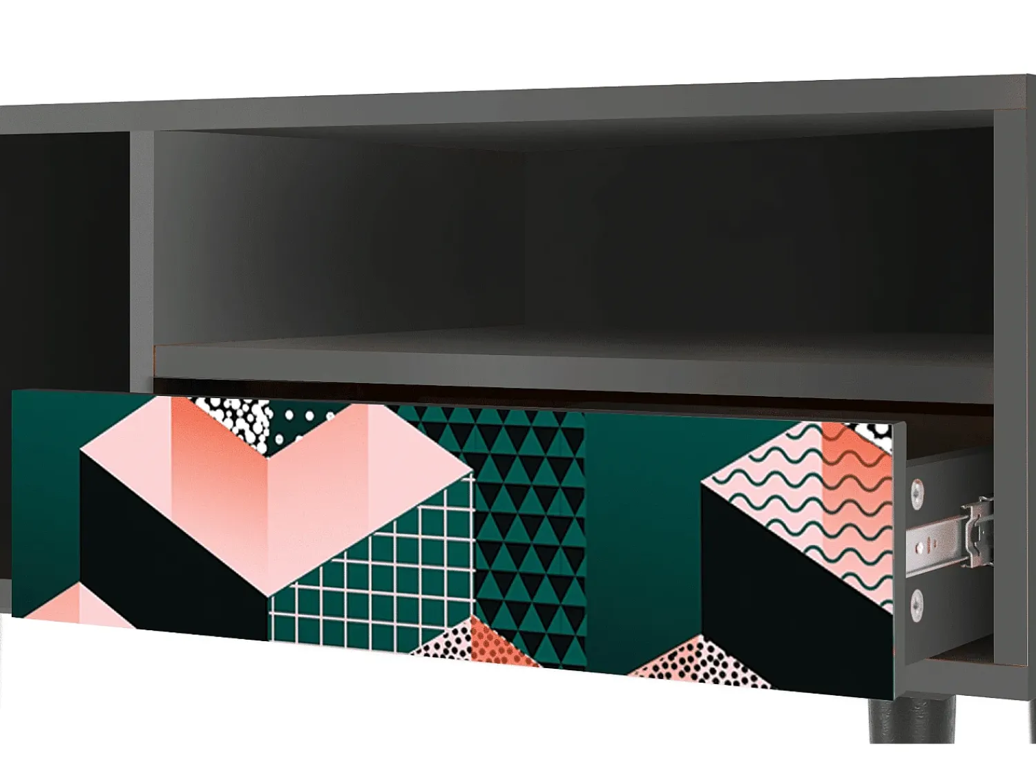 Móvel De Tv* Mueble de TV - 115х59х48 cm - T3 - Geometric Madness, Antracite Cinza antracite