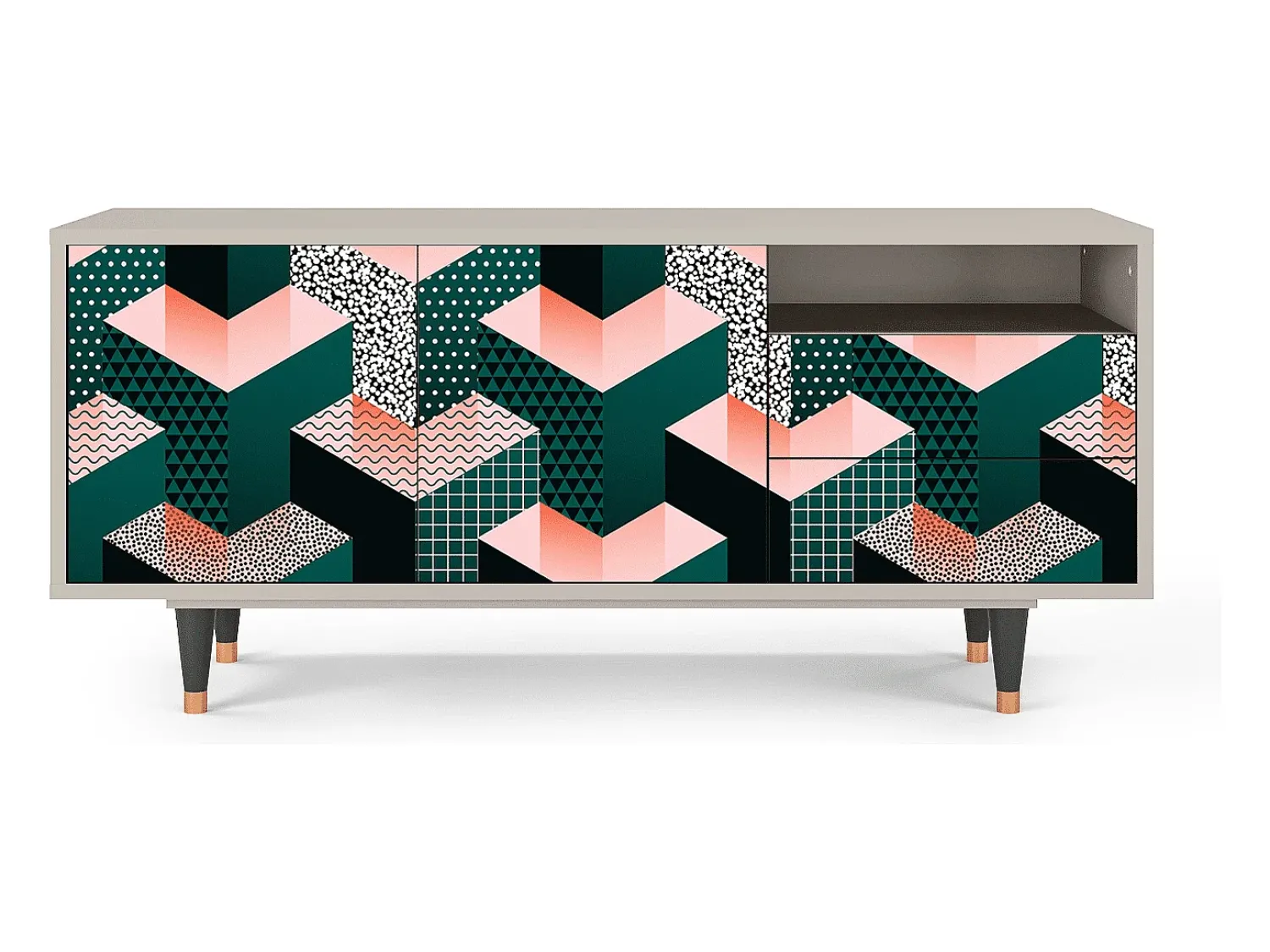 Móvel De Tv| Mueble de TV - 125х56х41 cm - T7 - Geometric Madness, Areia Bege