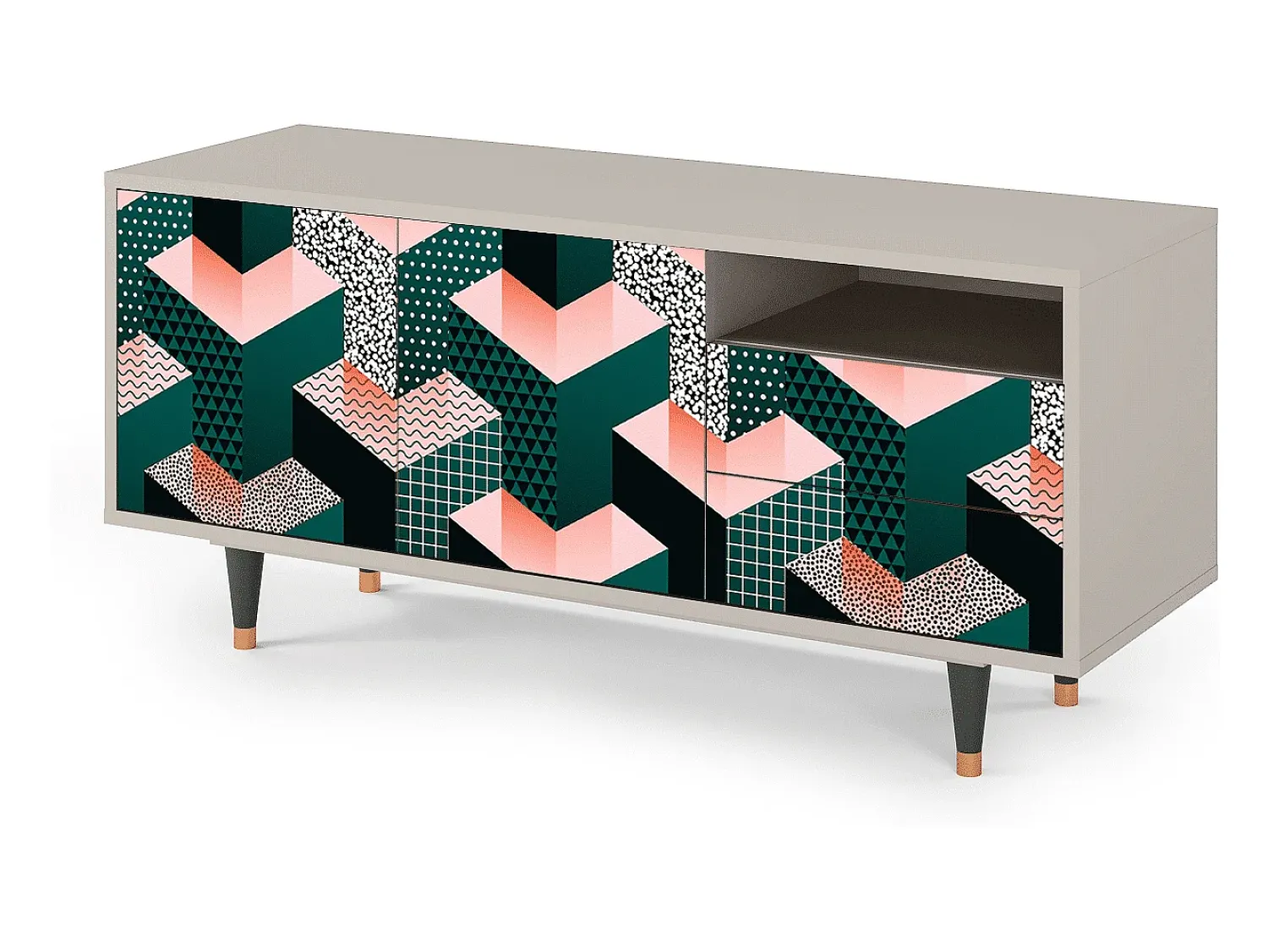 Móvel De Tv| Mueble de TV - 125х56х41 cm - T7 - Geometric Madness, Areia Bege