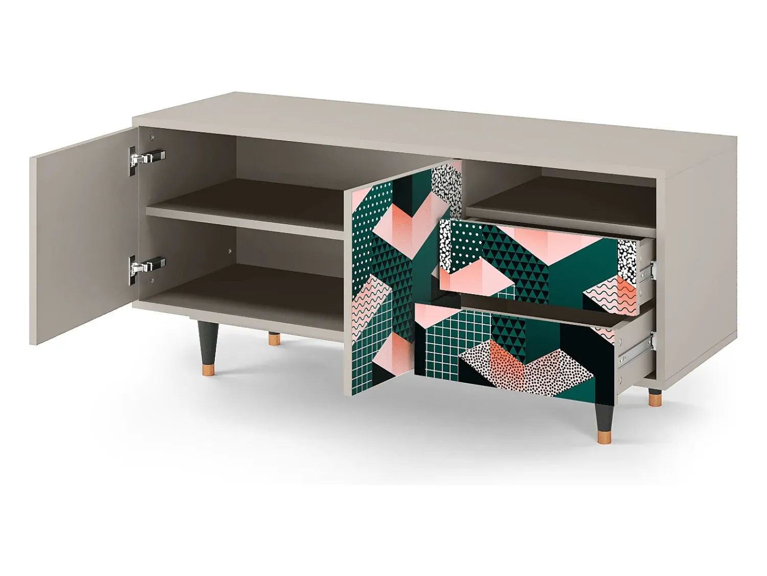 Móvel De Tv| Mueble de TV - 125х56х41 cm - T7 - Geometric Madness, Areia Bege