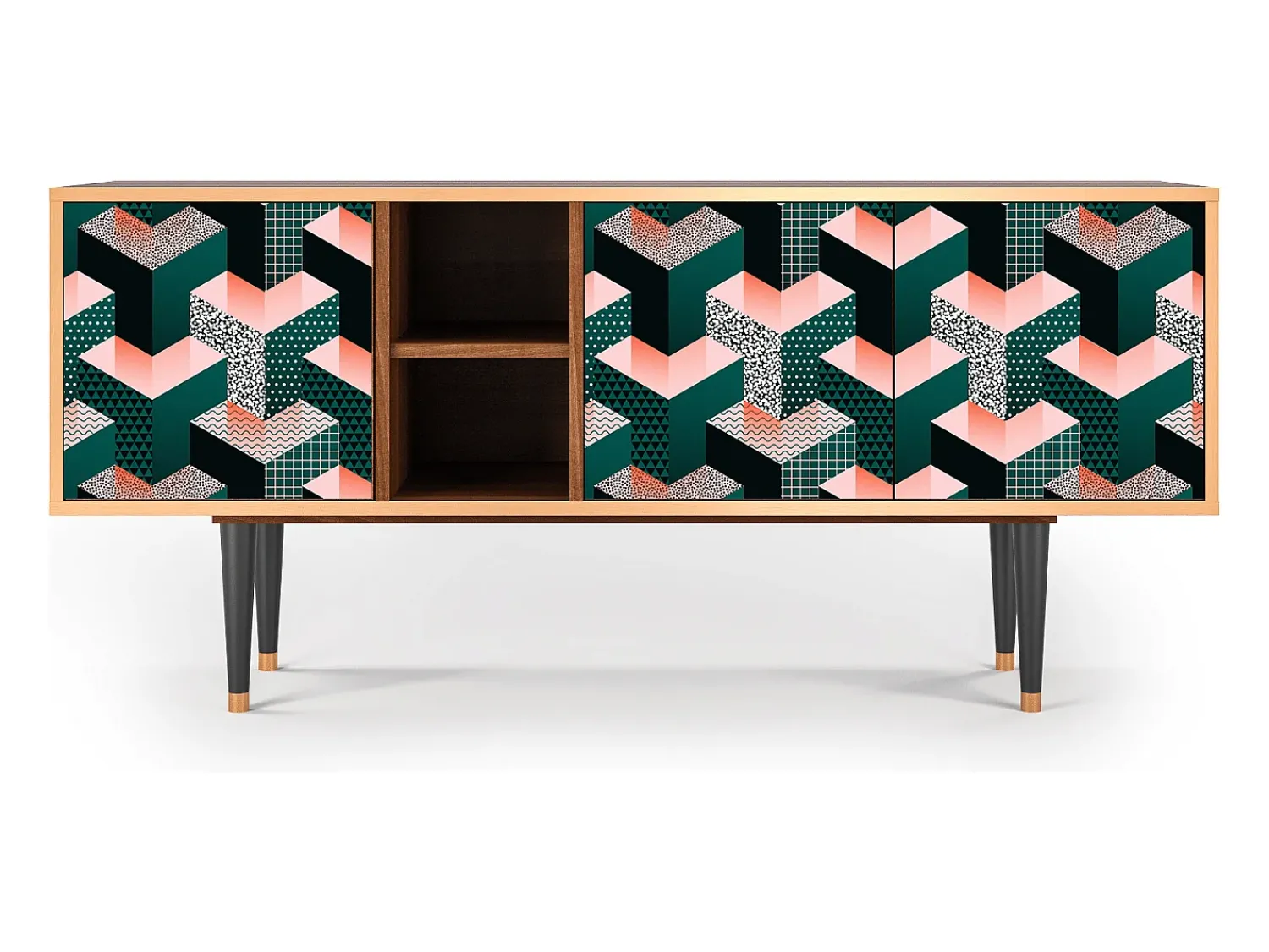 Móvel De Tv| Mueble de TV - 150х69х41 cm - T5 - Geometric Madness, Nogueira Castanho