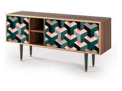 Móvel De Tv| Mueble de TV - 150х69х41 cm - T5 - Geometric Madness, Nogueira Castanho