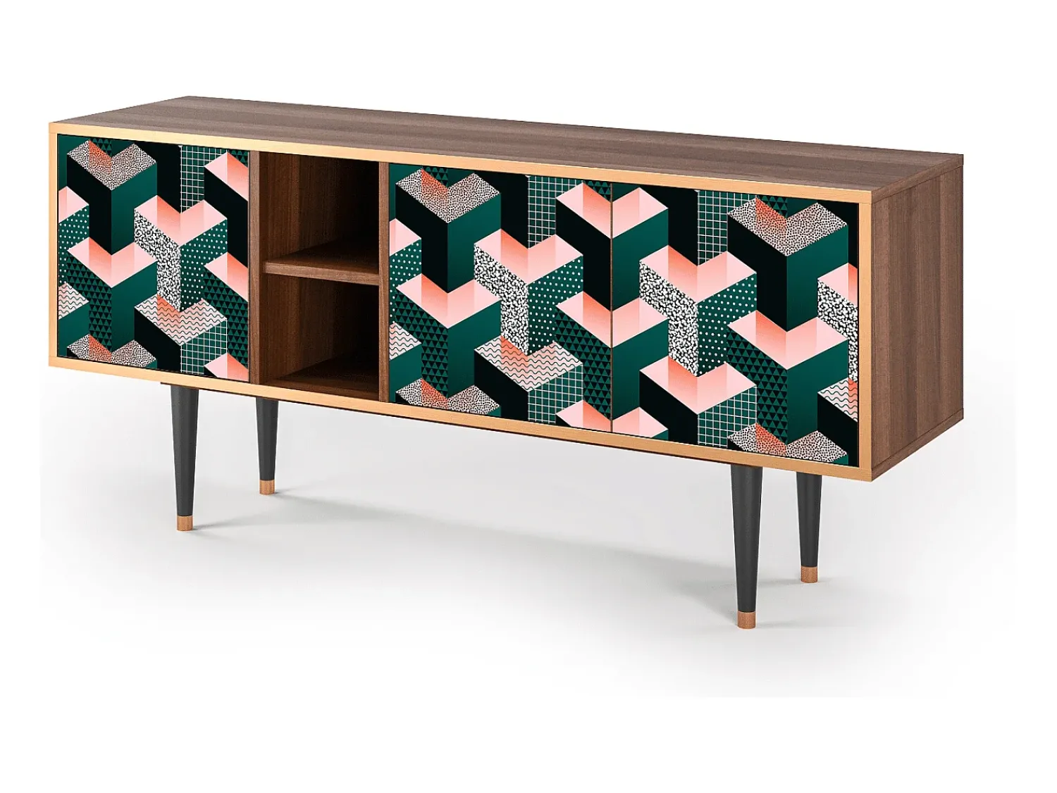 Móvel De Tv| Mueble de TV - 150х69х41 cm - T5 - Geometric Madness, Nogueira Castanho