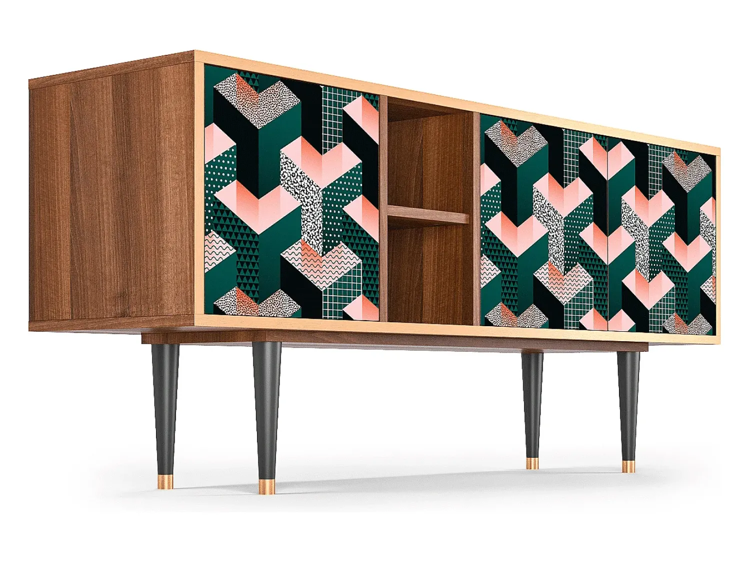 Móvel De Tv| Mueble de TV - 150х69х41 cm - T5 - Geometric Madness, Nogueira Castanho