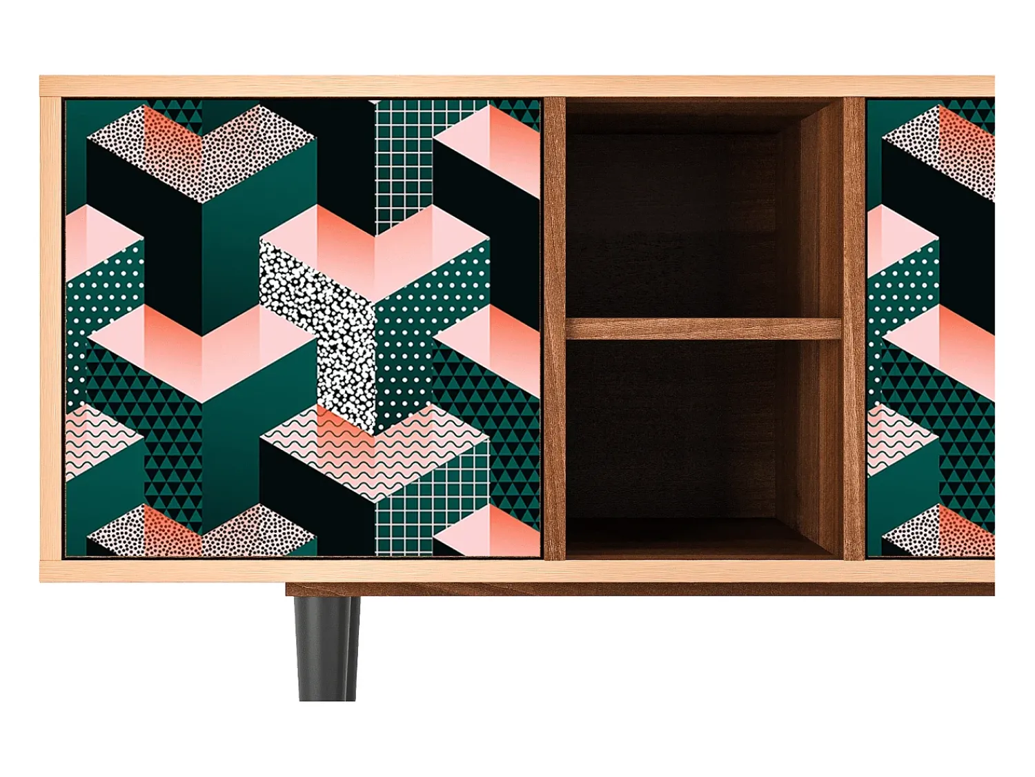Móvel De Tv| Mueble de TV - 150х69х41 cm - T5 - Geometric Madness, Nogueira Castanho
