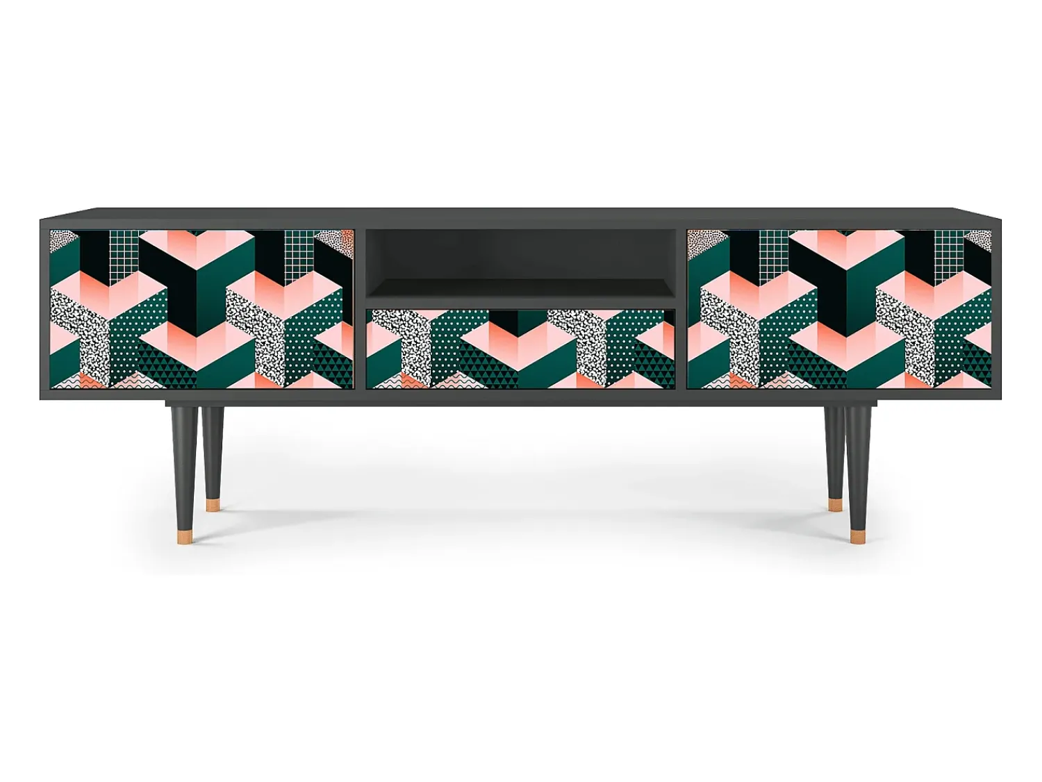 Outlet Mueble de TV - 170х59х41 cm - T6 - Geometric Madness, Antracite Cinza antracite