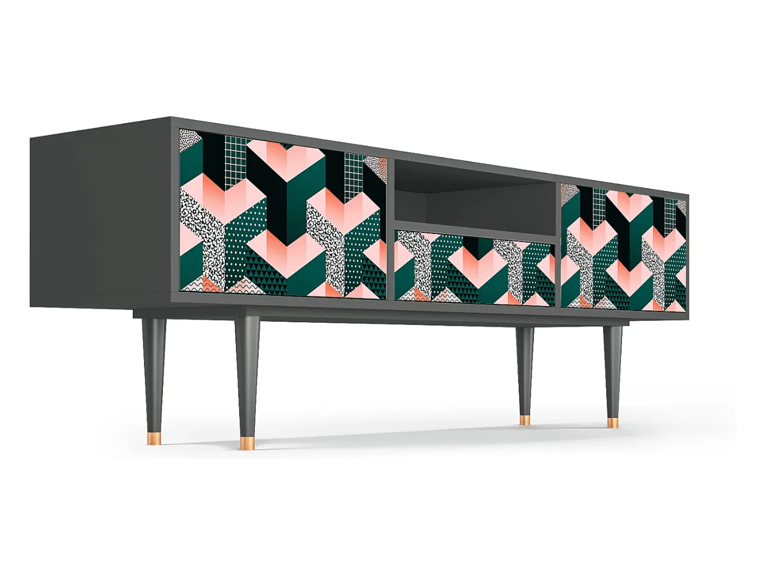Outlet Mueble de TV - 170х59х41 cm - T6 - Geometric Madness, Antracite Cinza antracite