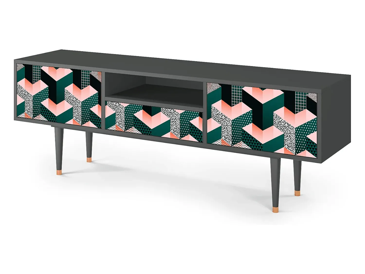 Outlet Mueble de TV - 170х59х41 cm - T6 - Geometric Madness, Antracite Cinza antracite