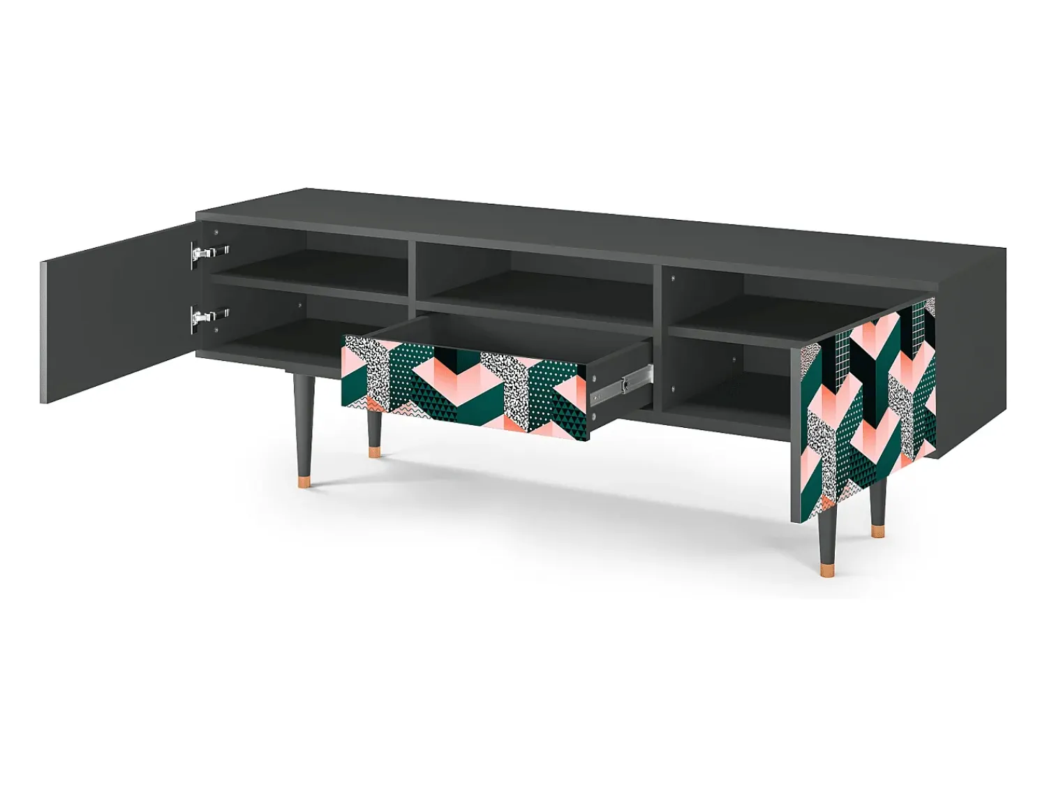 Outlet Mueble de TV - 170х59х41 cm - T6 - Geometric Madness, Antracite Cinza antracite