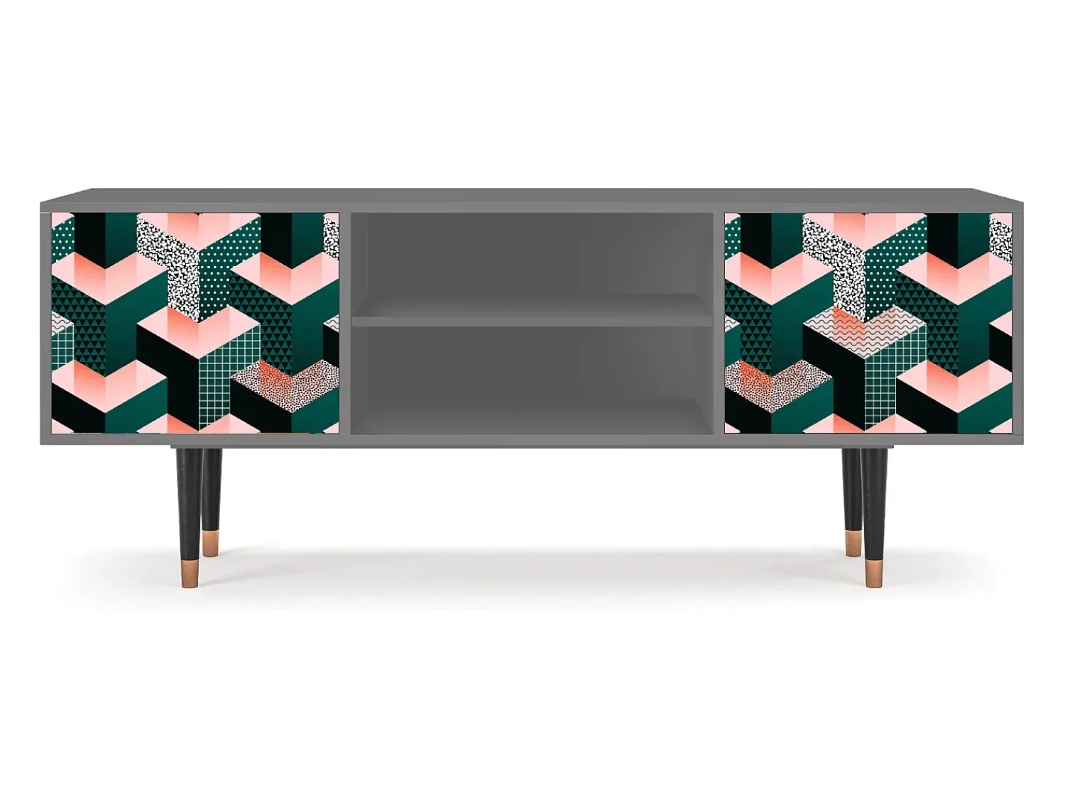 Móvel De Tv* Mueble de TV - 170х69х48 cm - T2 - Geometric Madness, Cinza Cinzento