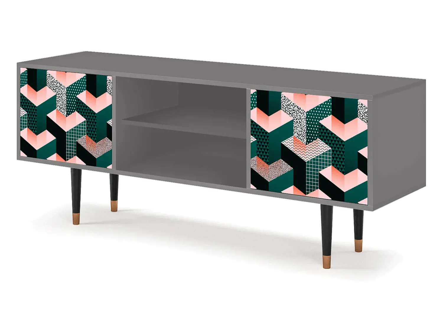 Móvel De Tv* Mueble de TV - 170х69х48 cm - T2 - Geometric Madness, Cinza Cinzento