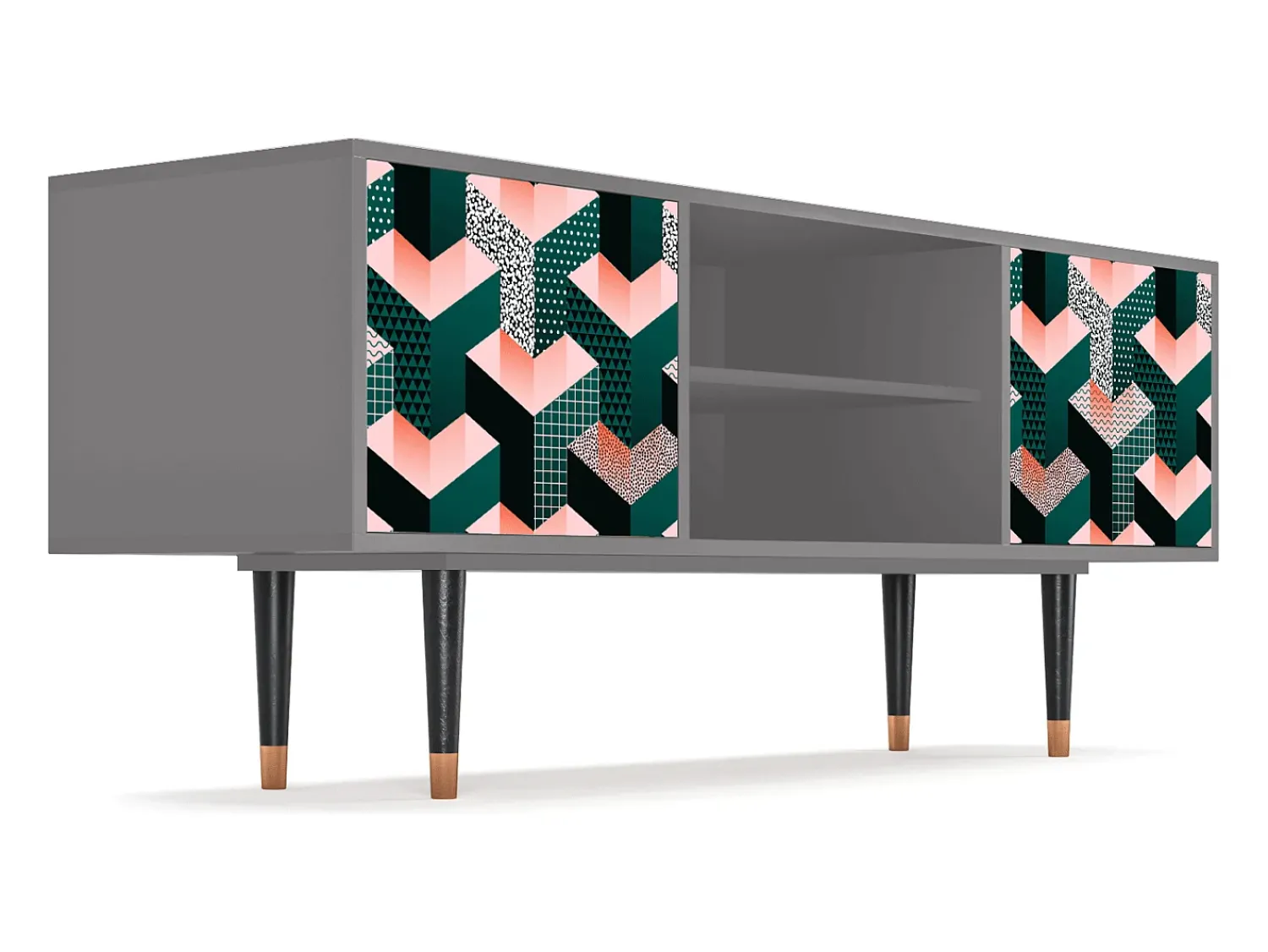 Móvel De Tv* Mueble de TV - 170х69х48 cm - T2 - Geometric Madness, Cinza Cinzento