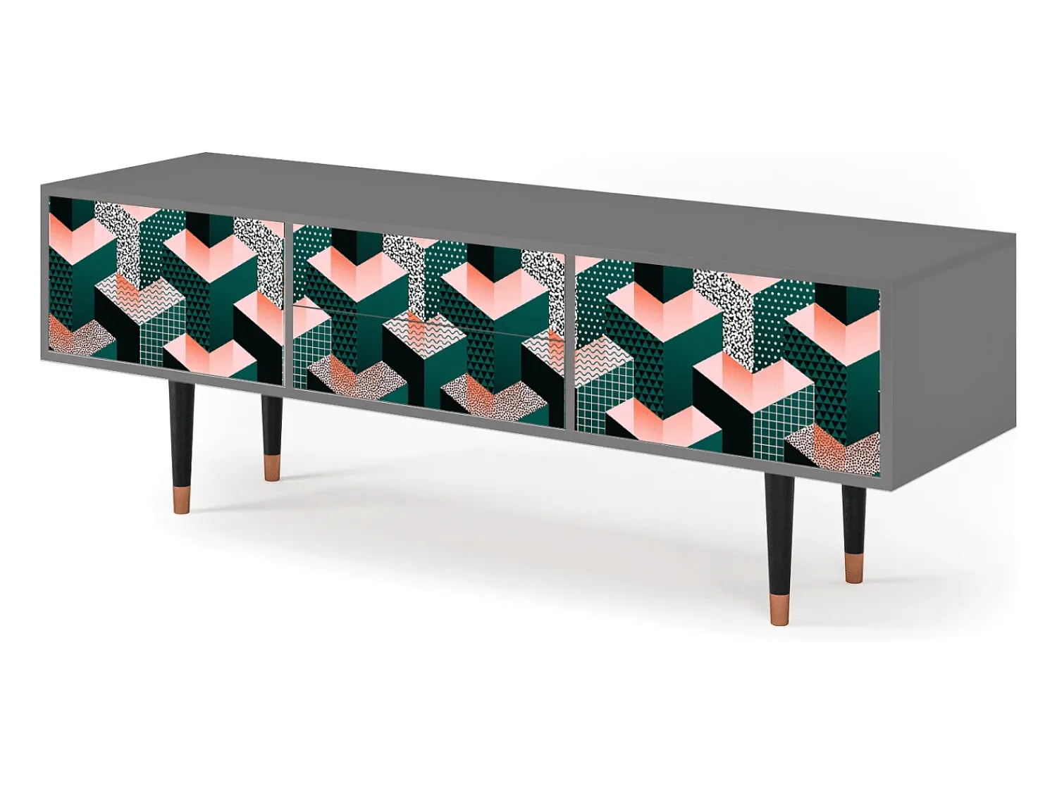 Móvel De Tv* Mueble de TV - 170х59х48 cm - T4 - Geometric Madness, Cinza Cinzento