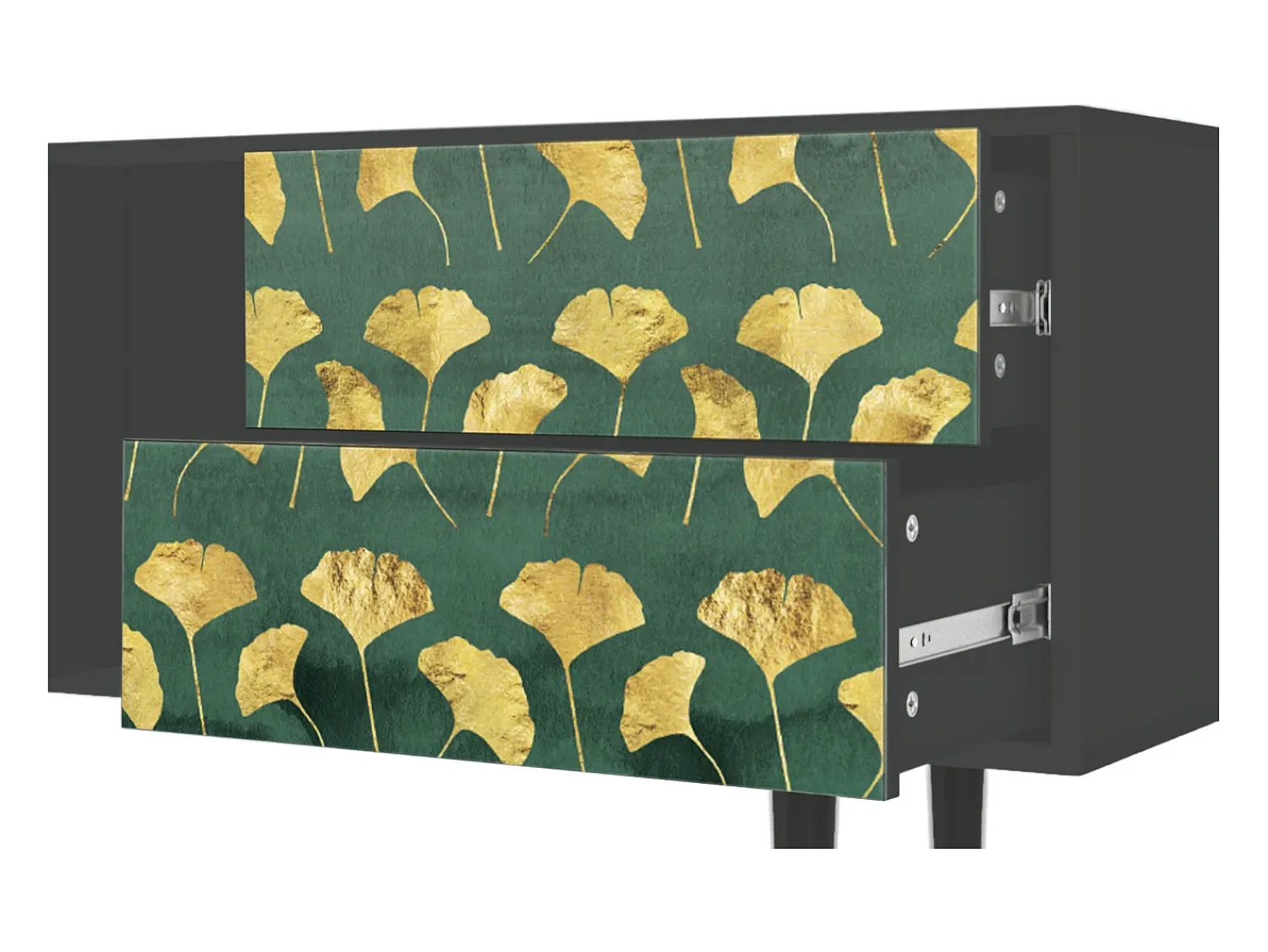 Móvel De Tv* Mueble de TV - 170х69х48 cm - T1 - Gingko leaves, Antracite Cinza antracite