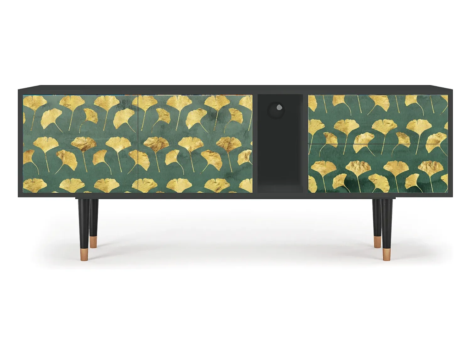 Móvel De Tv* Mueble de TV - 170х69х48 cm - T1 - Gingko leaves, Antracite Cinza antracite