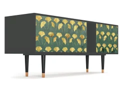 Móvel De Tv* Mueble de TV - 170х69х48 cm - T1 - Gingko leaves, Antracite Cinza antracite