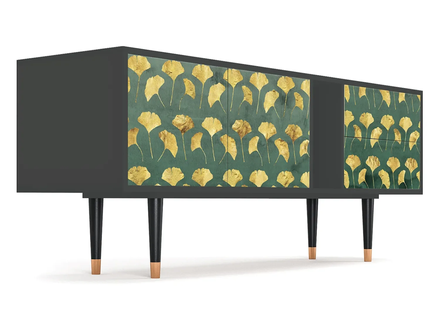Móvel De Tv* Mueble de TV - 170х69х48 cm - T1 - Gingko leaves, Antracite Cinza antracite