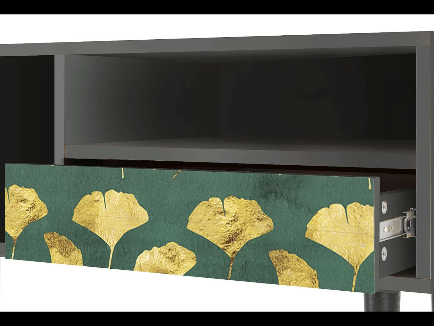 Móvel De Tv* Mueble de TV - 115х59х48 cm - T3 - Gingko leaves, Antracite Cinza antracite