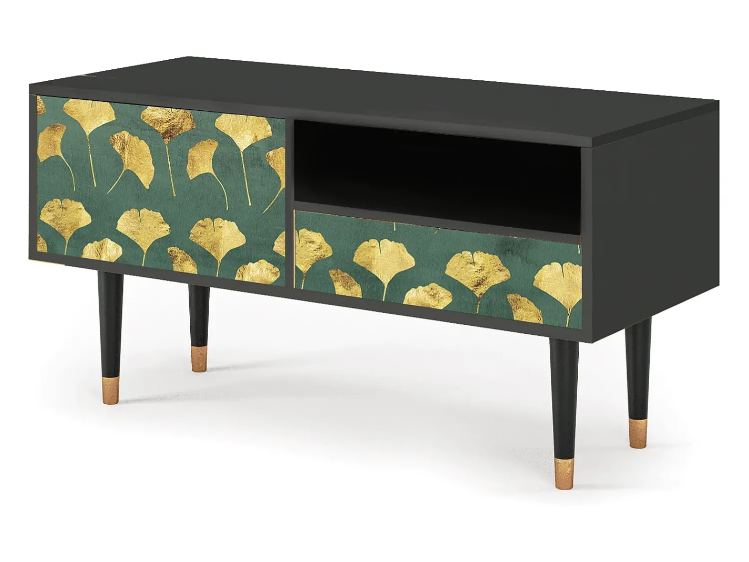 Móvel De Tv* Mueble de TV - 115х59х48 cm - T3 - Gingko leaves, Antracite Cinza antracite