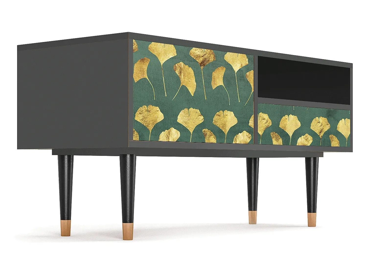 Móvel De Tv* Mueble de TV - 115х59х48 cm - T3 - Gingko leaves, Antracite Cinza antracite