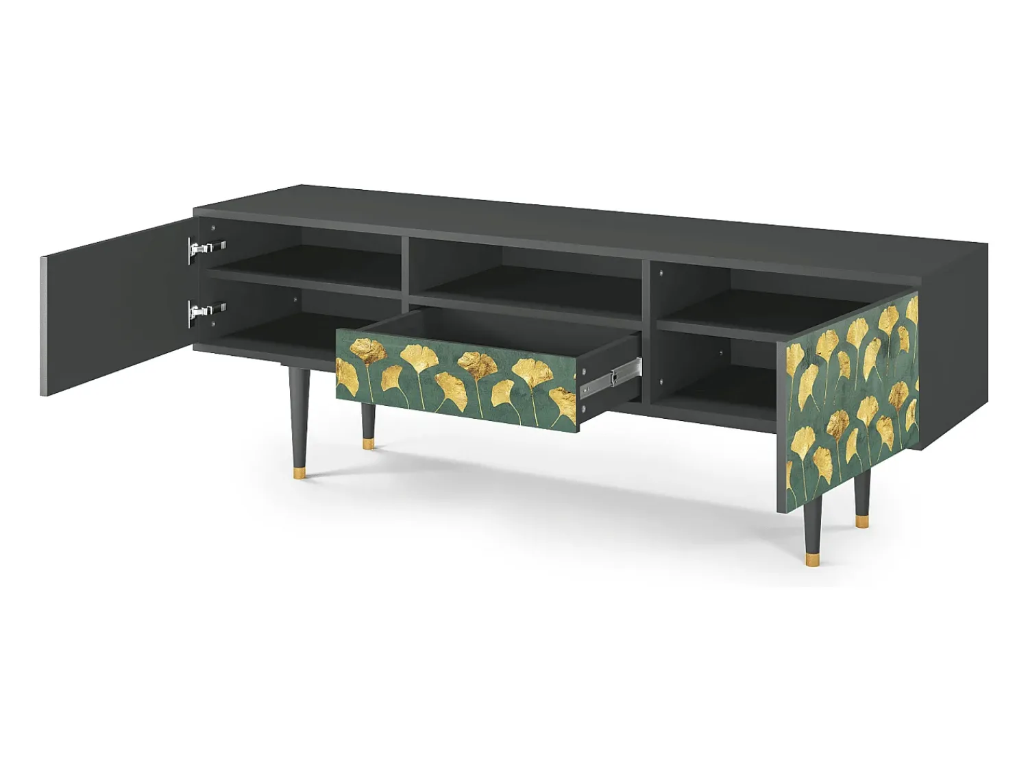 Móvel De Tv* Mueble de TV - 170х59х41 cm - T6 - Gingko leaves, Antracite Cinza antracite
