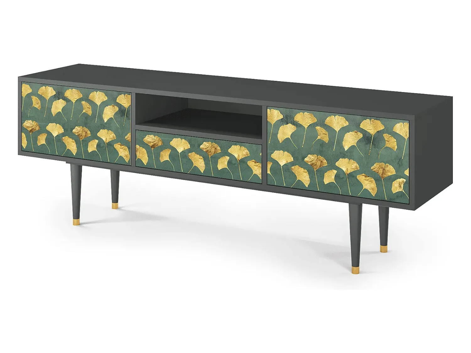 Móvel De Tv* Mueble de TV - 170х59х41 cm - T6 - Gingko leaves, Antracite Cinza antracite