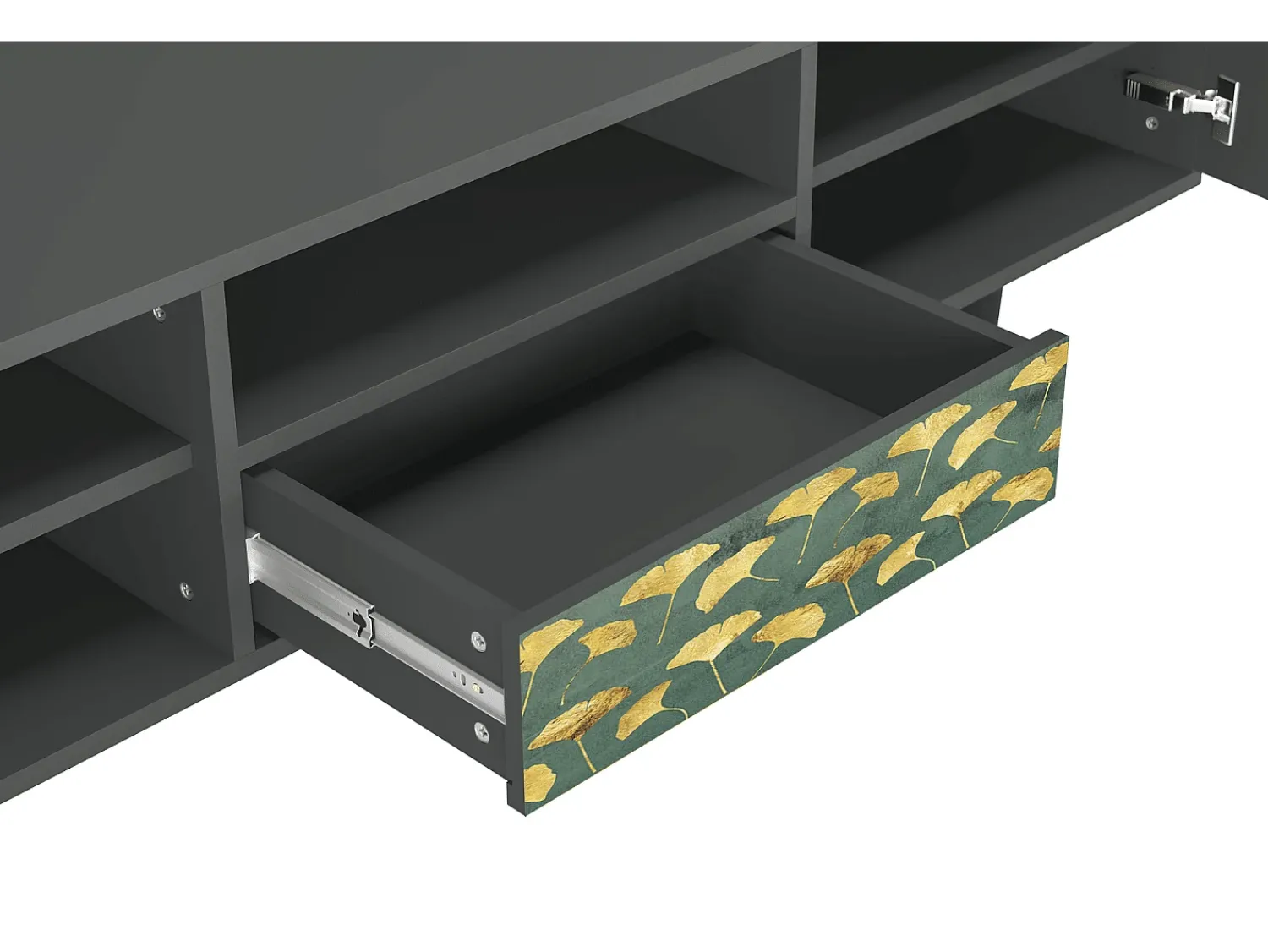 Móvel De Tv* Mueble de TV - 170х59х41 cm - T6 - Gingko leaves, Antracite Cinza antracite