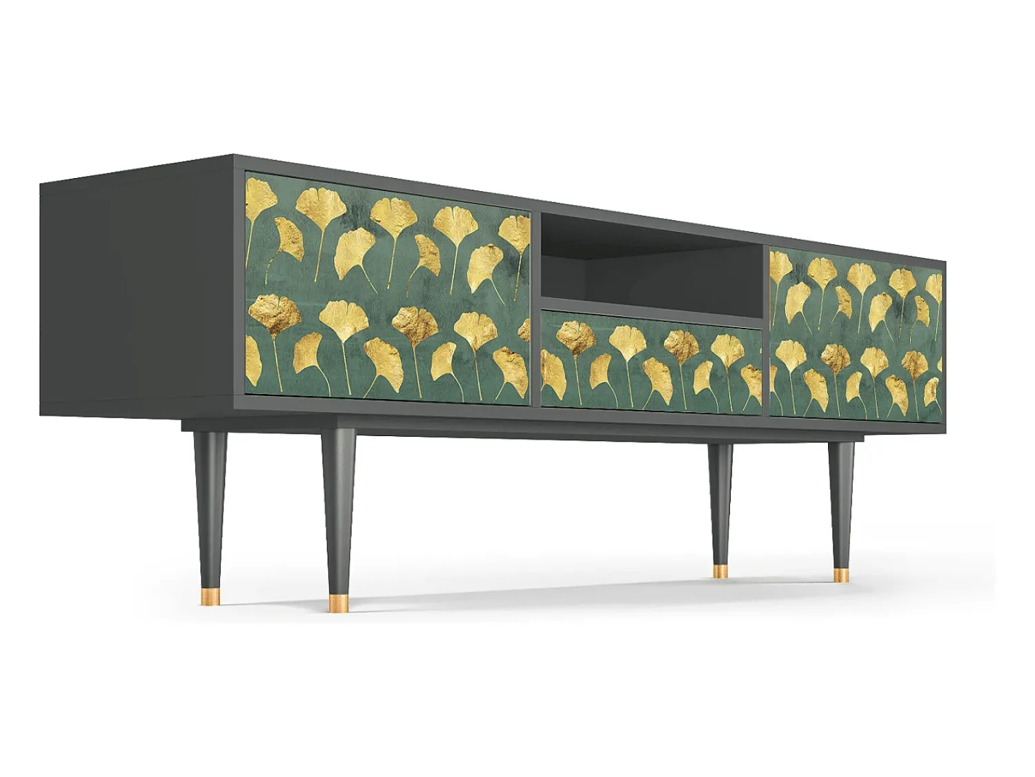 Móvel De Tv* Mueble de TV - 170х59х41 cm - T6 - Gingko leaves, Antracite Cinza antracite