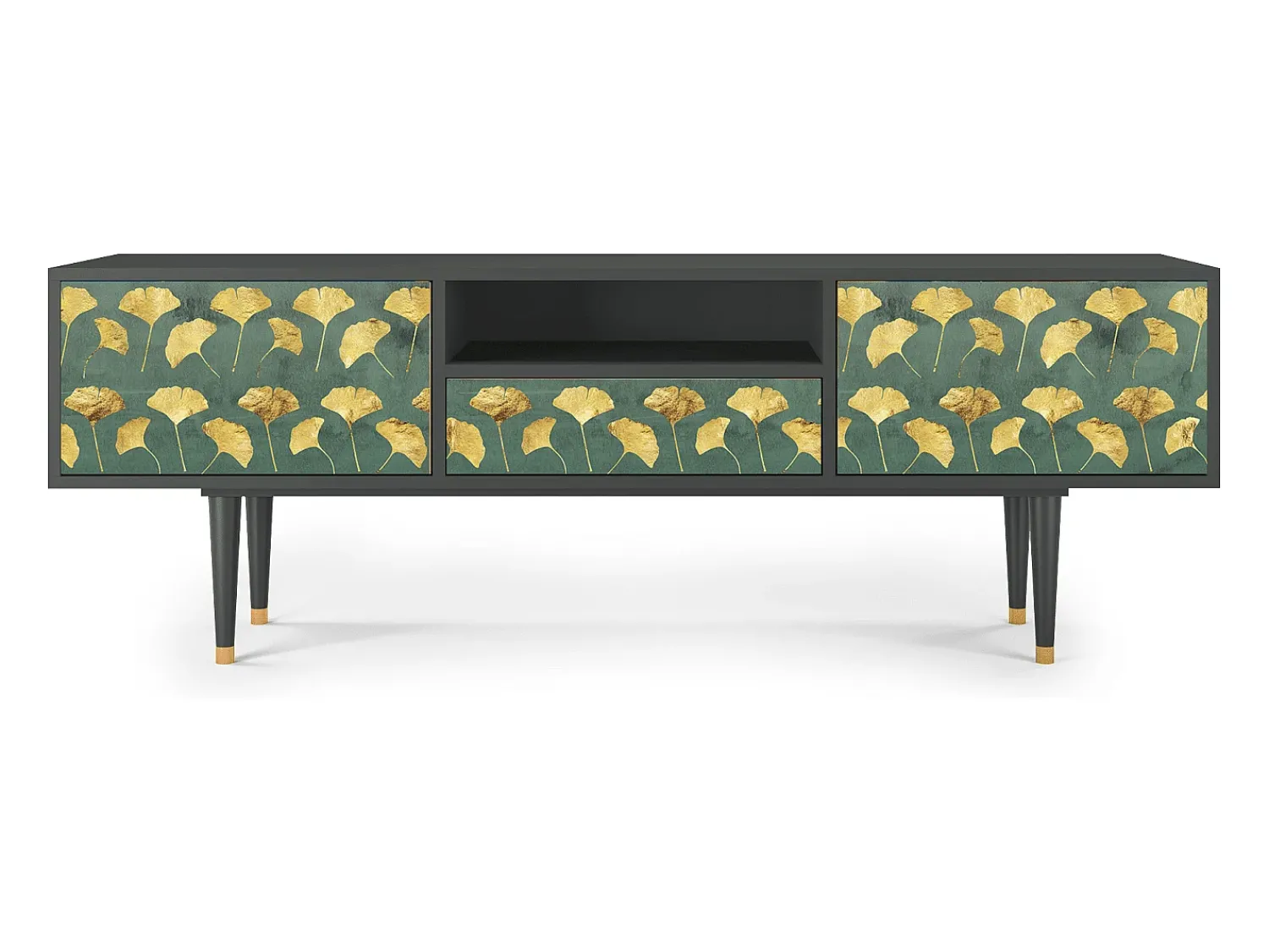 Móvel De Tv* Mueble de TV - 170х59х41 cm - T6 - Gingko leaves, Antracite Cinza antracite