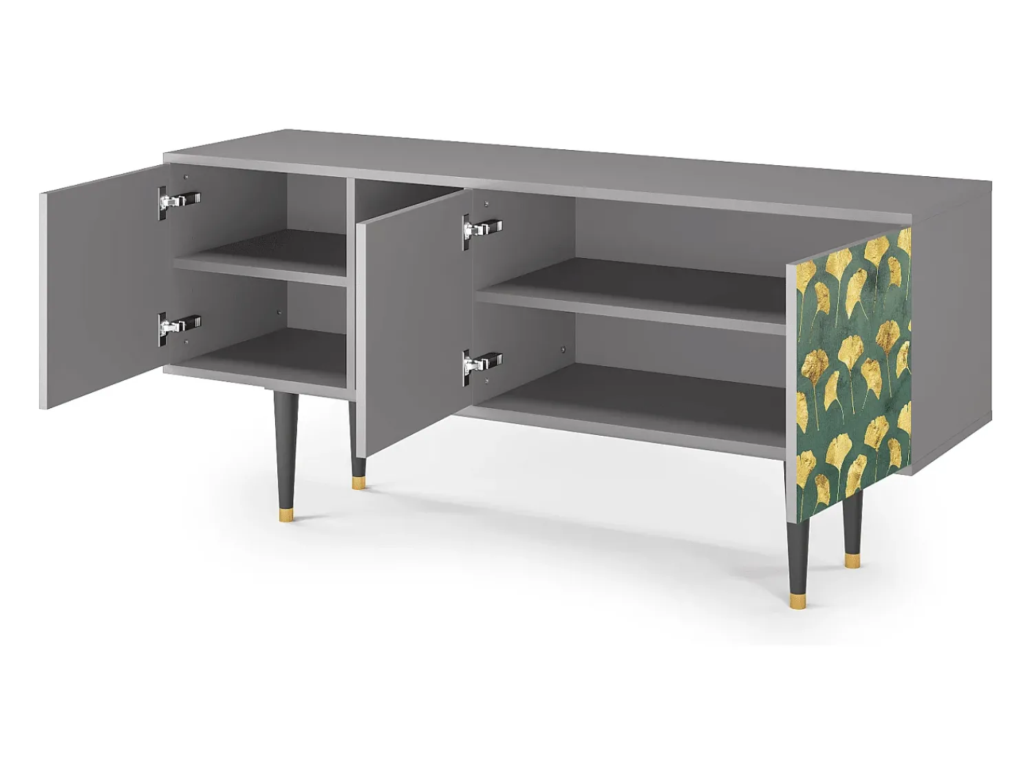 Móvel De Tv* Mueble de TV - 150х69х41 cm - T5 - Gingko leaves, Cinza Cinzento