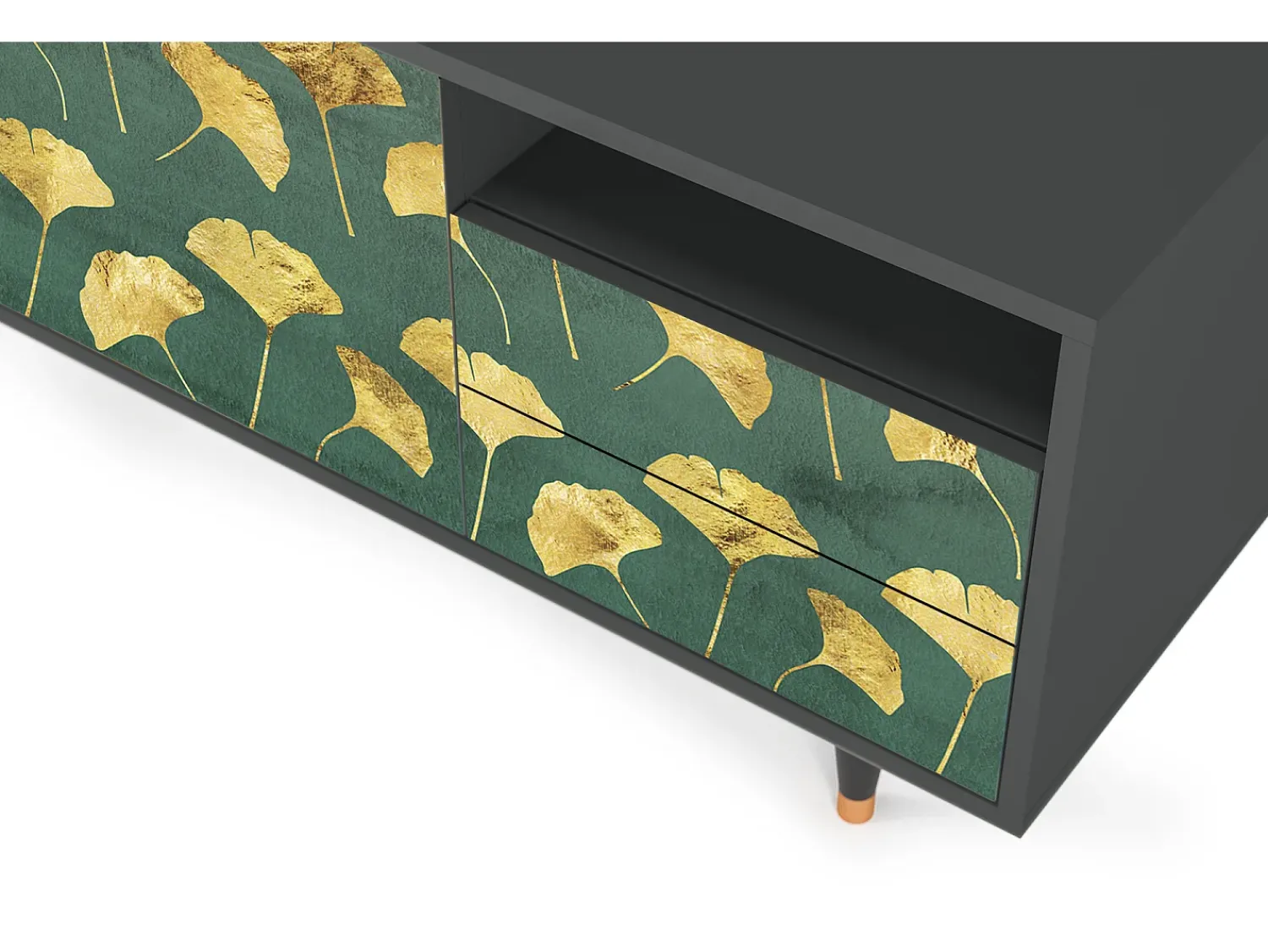 Móvel De Tv| Mueble de TV - 125х56х41 cm - T7 - Gingko leaves, Antracite Cinza antracite