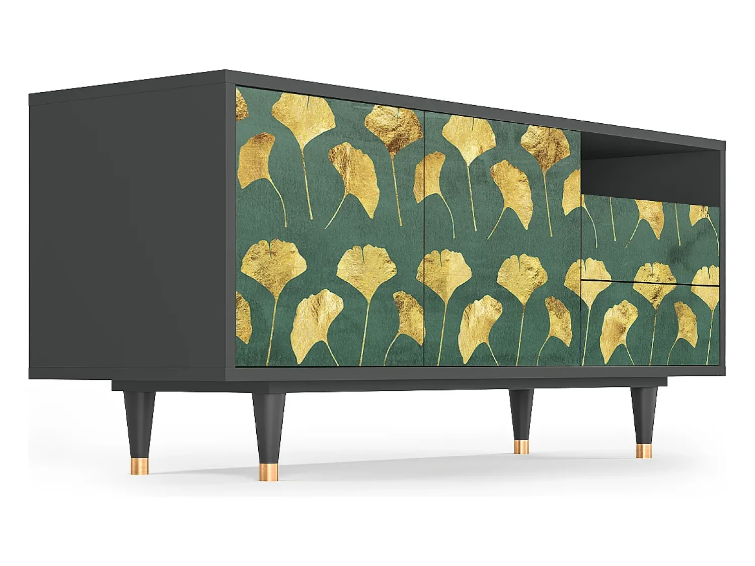 Móvel De Tv| Mueble de TV - 125х56х41 cm - T7 - Gingko leaves, Antracite Cinza antracite